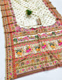 Magnetic Beige Nylon Dola Pashmina Saree With Resplendent Blouse Piece