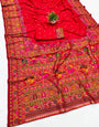 Palimpsest Red Nylon Dola Pashmina Saree With Pleasant Blouse Piece