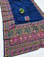 Ratatouille Navy Blue Nylon Dola Pashmina Saree With Panoply Blouse Piece