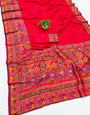 Desuetude Red Nylon Dola Pashmina Saree With Incredible Blouse Piece