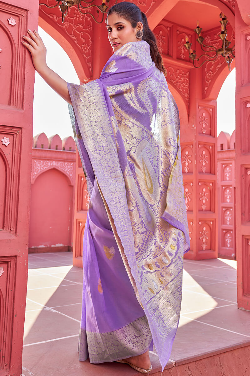 Resplendent Lavender Cotton Silk Saree With Imaginative Blouse Piece