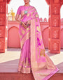 Glittering Pink Cotton Silk Saree With Tempting Blouse Piece