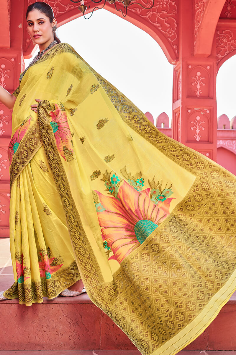 Proficient Yellow Cotton Silk Saree With Fantabulous Blouse Piece