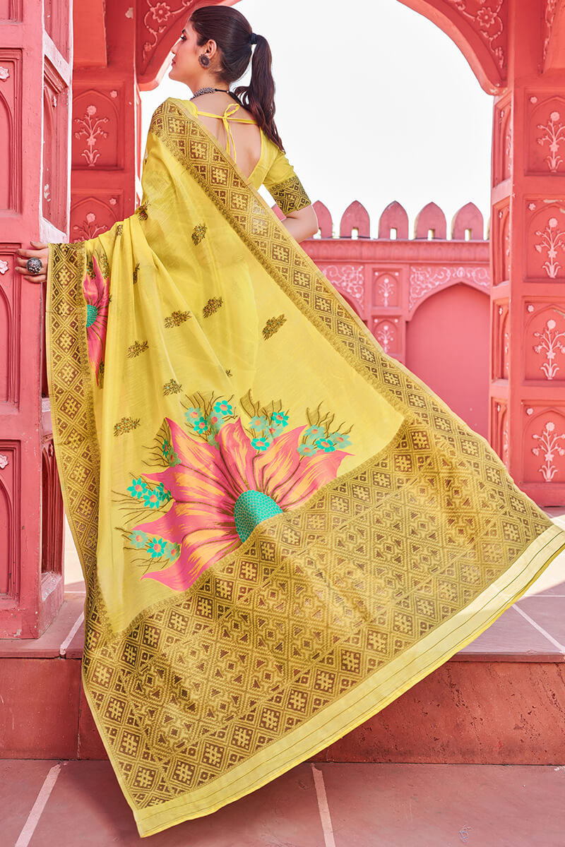 Proficient Yellow Cotton Silk Saree With Fantabulous Blouse Piece