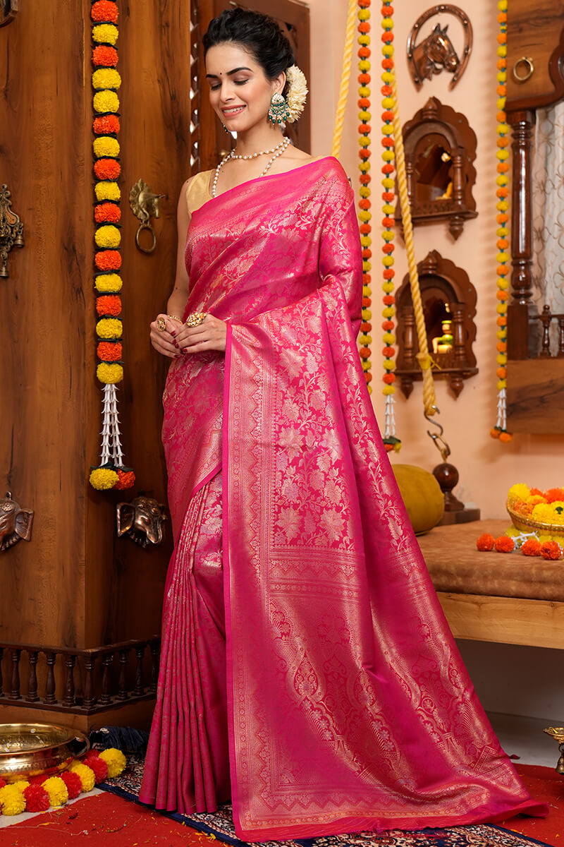 Gratifying Pink Soft Silk Saree With Seraglio Blouse Piece