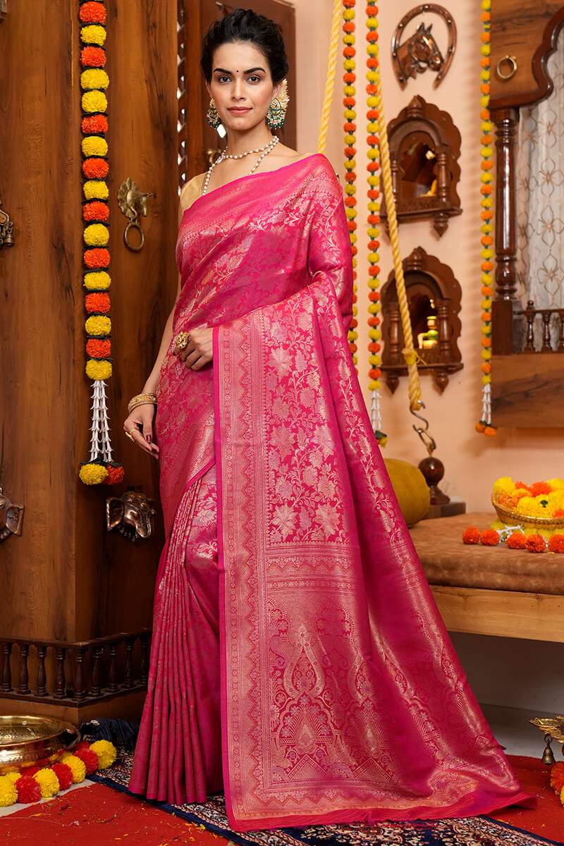 Gratifying Pink Soft Silk Saree With Seraglio Blouse Piece