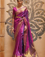 Elision Purple Pure Kanjivaram Silk Saree with Redolent Blouse Piece