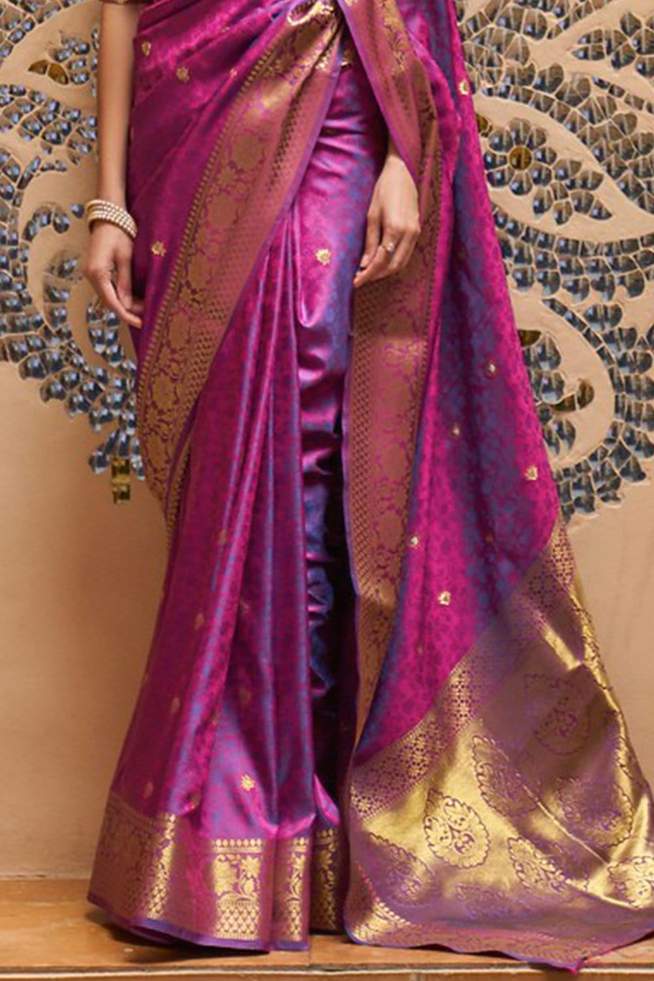 Elision Purple Pure Kanjivaram Silk Saree with Redolent Blouse Piece