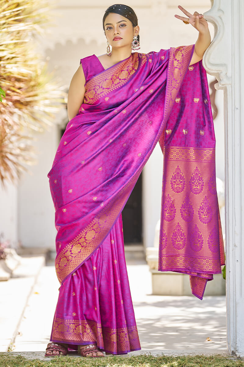 Efflorescence Purple Kanjivaram Silk Saree With Ailurophile Blouse Piece