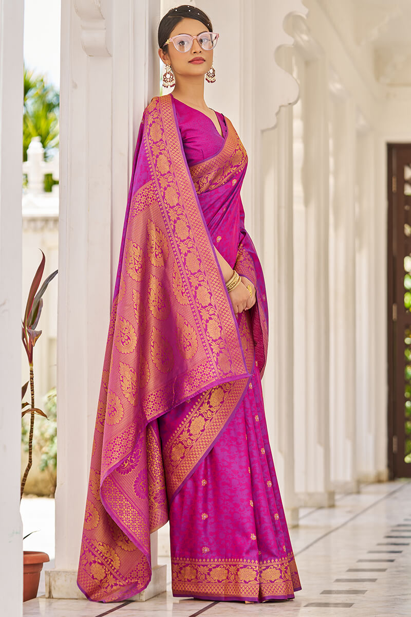 Efflorescence Purple Kanjivaram Silk Saree With Ailurophile Blouse Piece