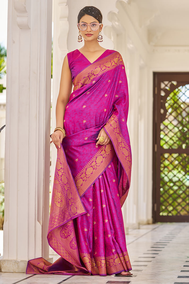 Efflorescence Purple Kanjivaram Silk Saree With Ailurophile Blouse Piece