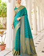 Effervescent Rama Kanjivaram Silk Saree With Assemblage Blouse Piece