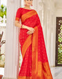 Ebullience Red Kanjivaram Silk Saree With Enticing Blouse Piece