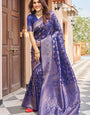 Blissful Navy Blue Kanjivaram Silk Saree With Adoring Blouse Piece