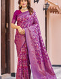 Diaphanous Purple Kanjivaram Silk Saree With Divine Blouse Piece