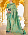 Exuberant Green Kanjivaram Silk Saree With Snazzy Blouse Piece