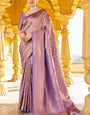 Easy on the eyes Purple Kanjivaram Silk Saree With Amiable Blouse Piece