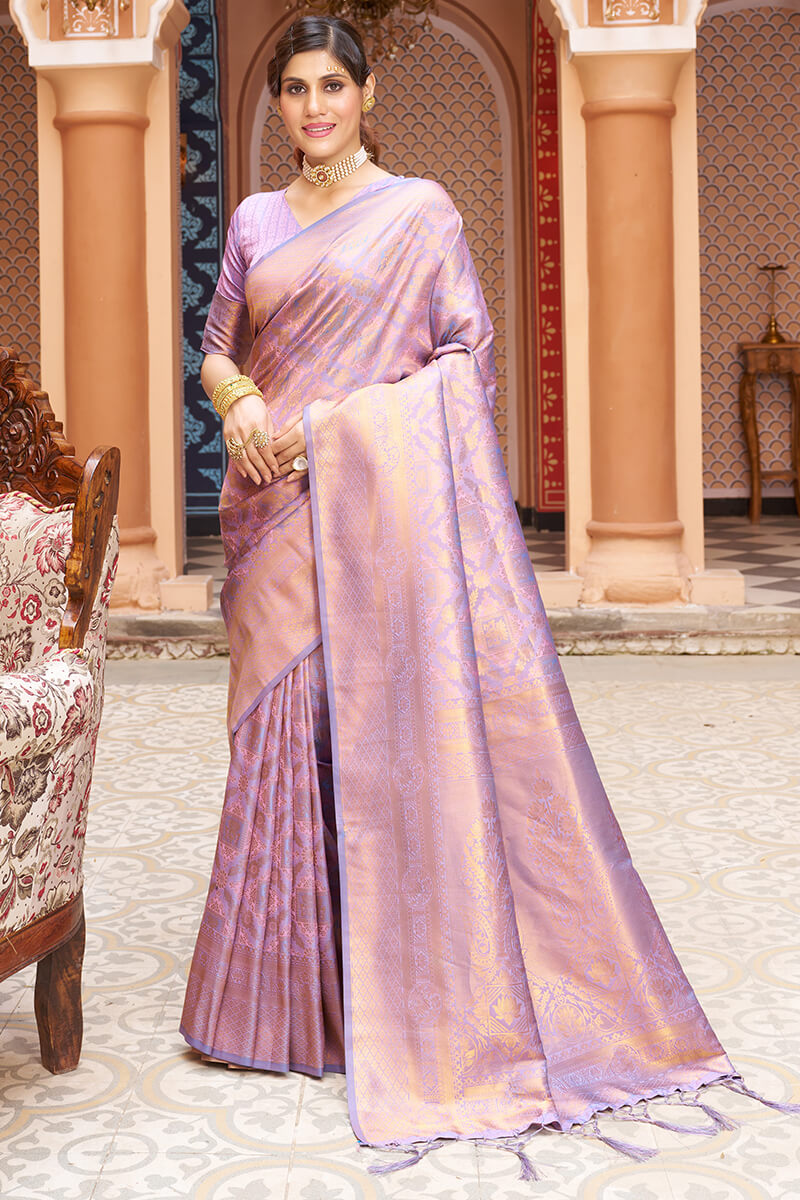 Desultory Lavender Kanjivaram Silk Saree With Comely Blouse Piece