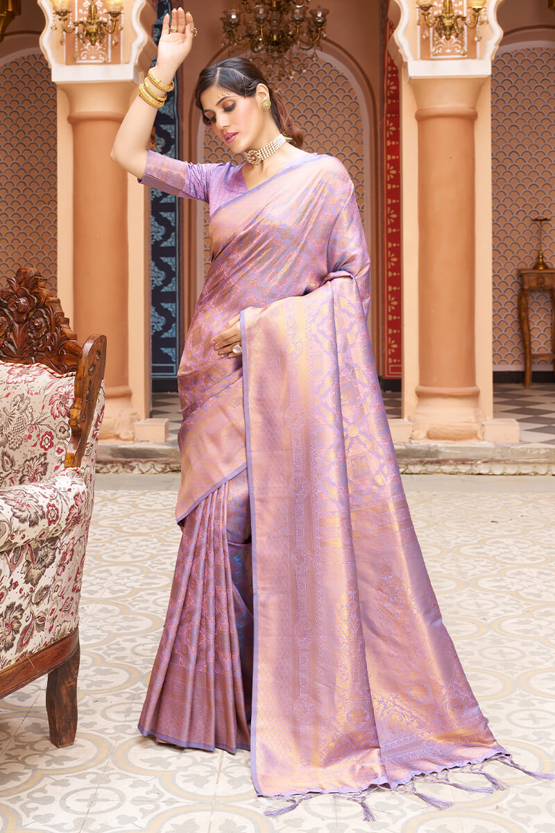 Desultory Lavender Kanjivaram Silk Saree With Comely Blouse Piece