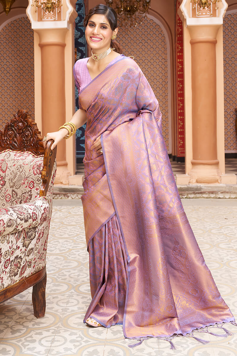 Desultory Lavender Kanjivaram Silk Saree With Comely Blouse Piece