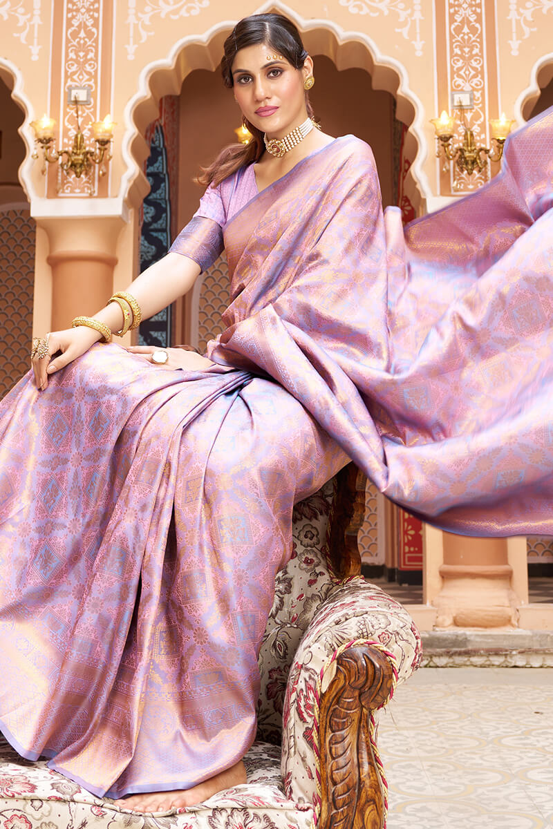 Desultory Lavender Kanjivaram Silk Saree With Comely Blouse Piece