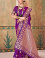 Incredible Purple Soft Banarasi Silk Saree With Mesmerising Blouse Piece