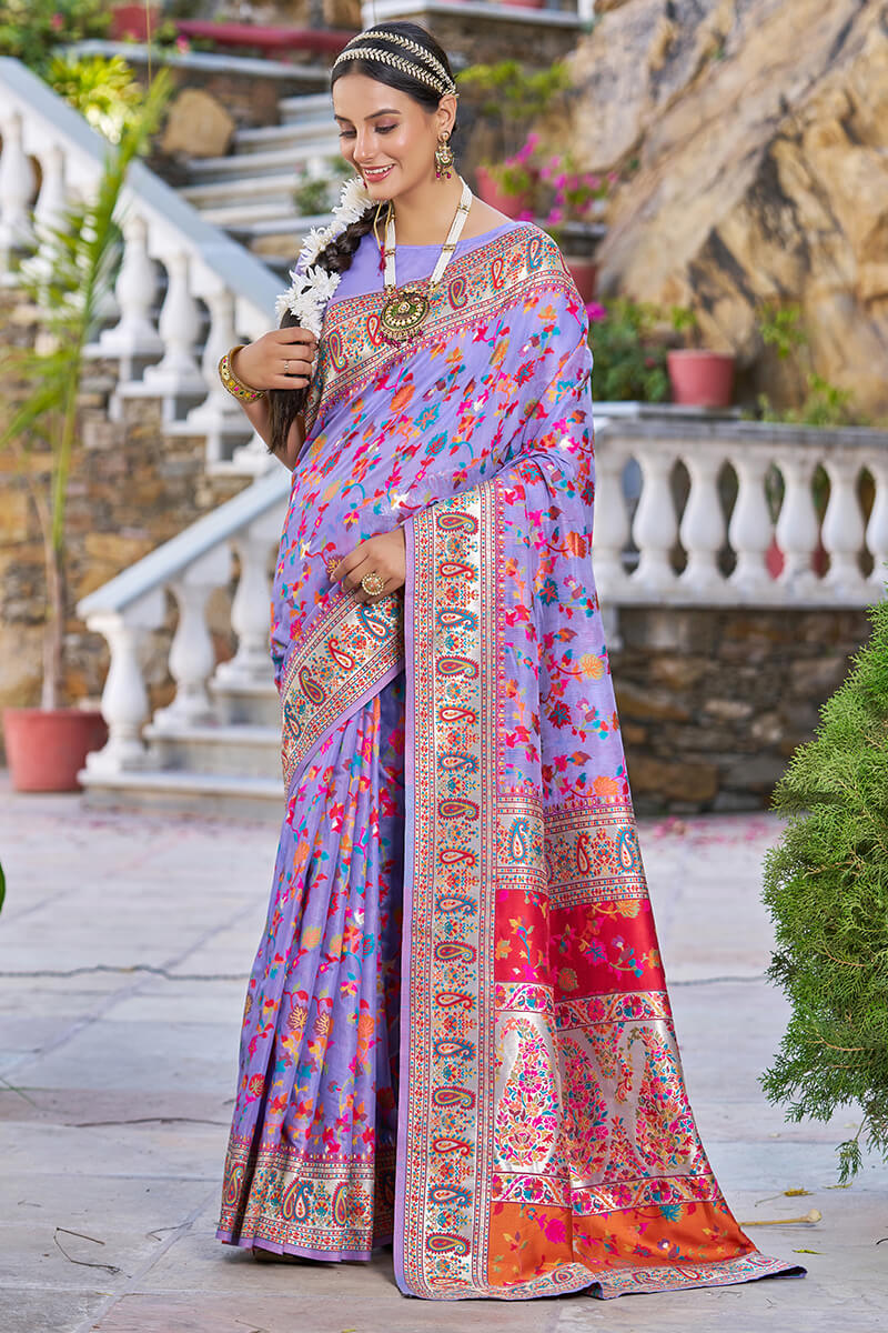 Flattering Lavender Pashmina saree With Tantalizing Blouse Piece