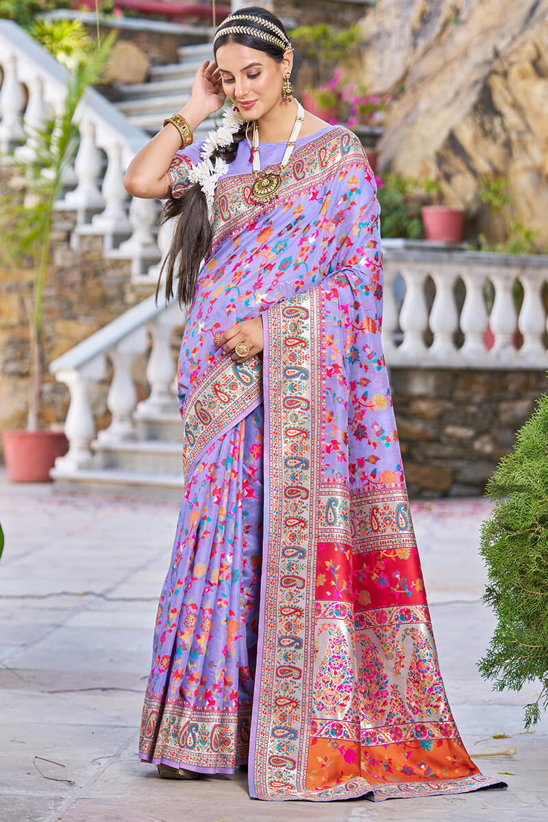 Flattering Lavender Pashmina saree With Tantalizing Blouse Piece