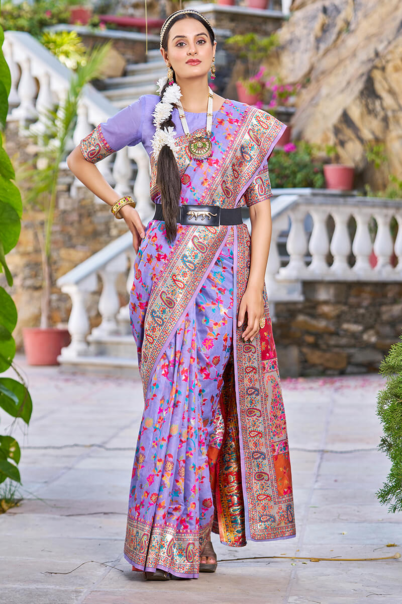 Flattering Lavender Pashmina saree With Tantalizing Blouse Piece