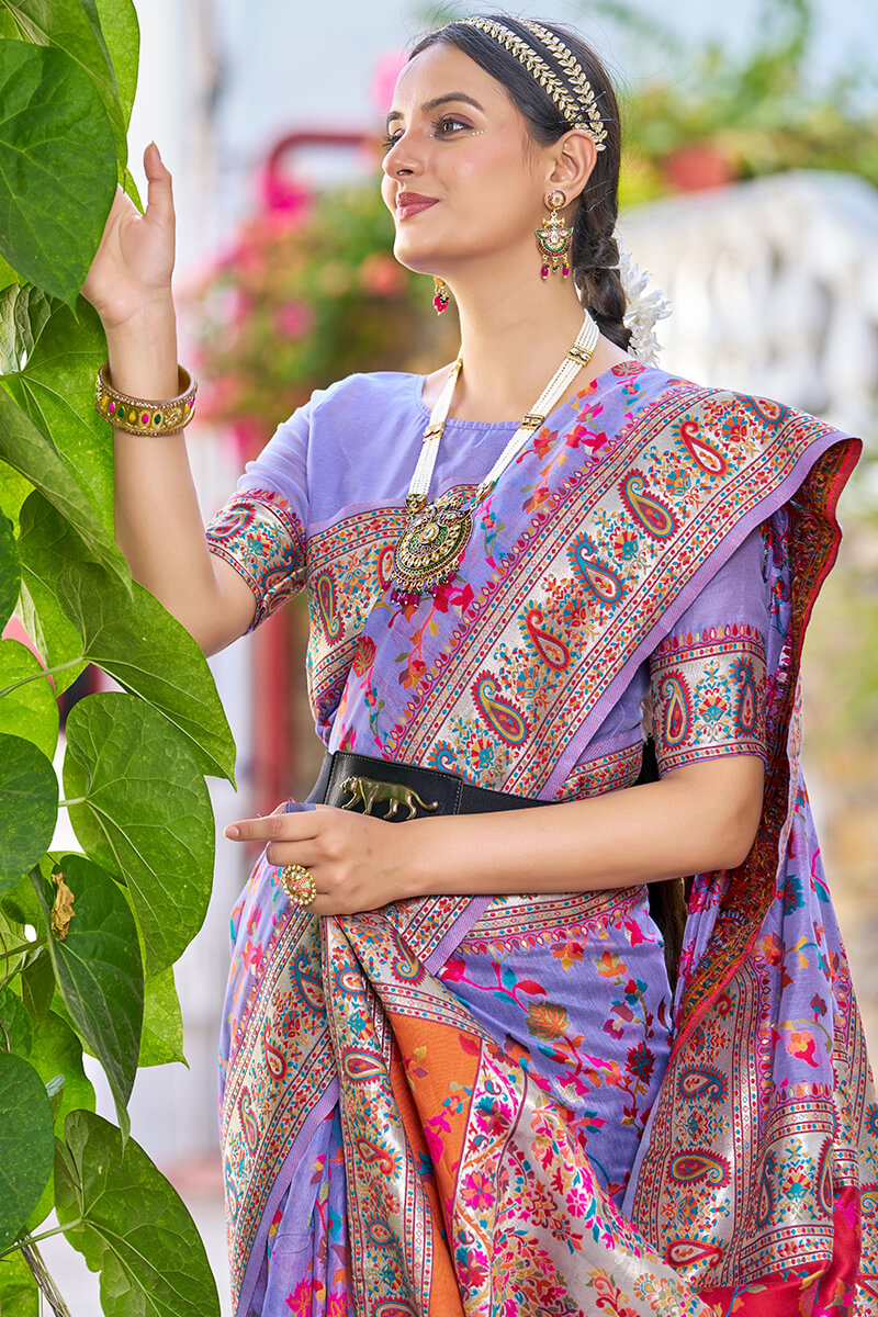 Flattering Lavender Pashmina saree With Tantalizing Blouse Piece