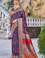 Demure Navy Blue Pashmina saree With Beauteous Blouse Piece