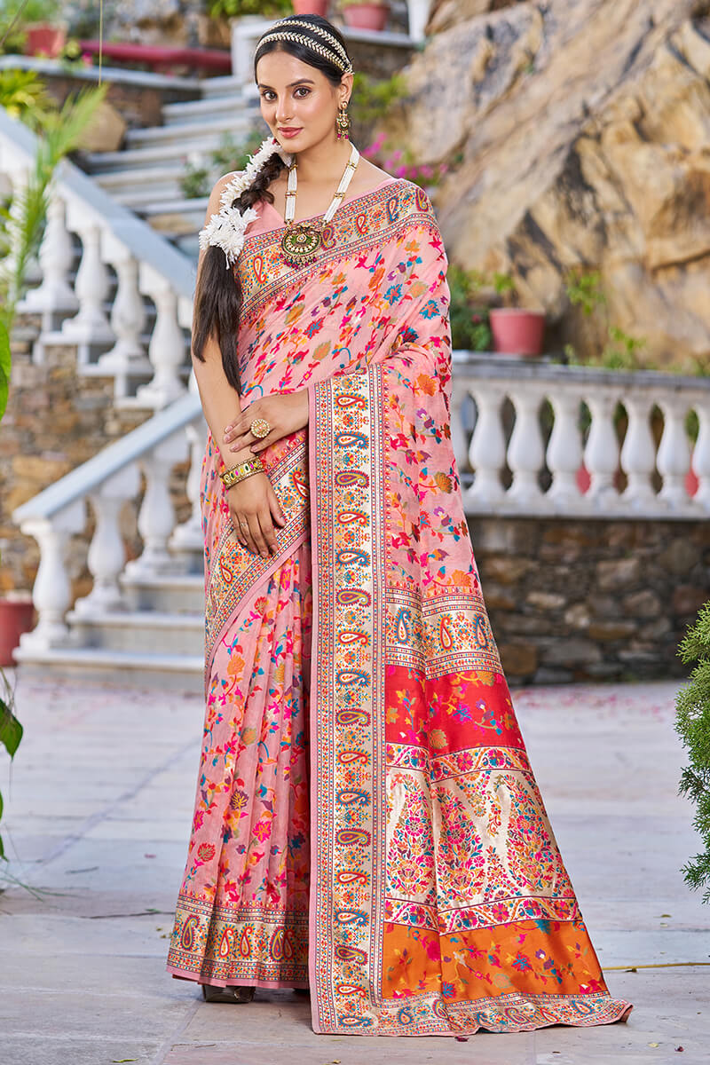 Elegant Pink Pashmina saree With Grandiose Blouse Piece