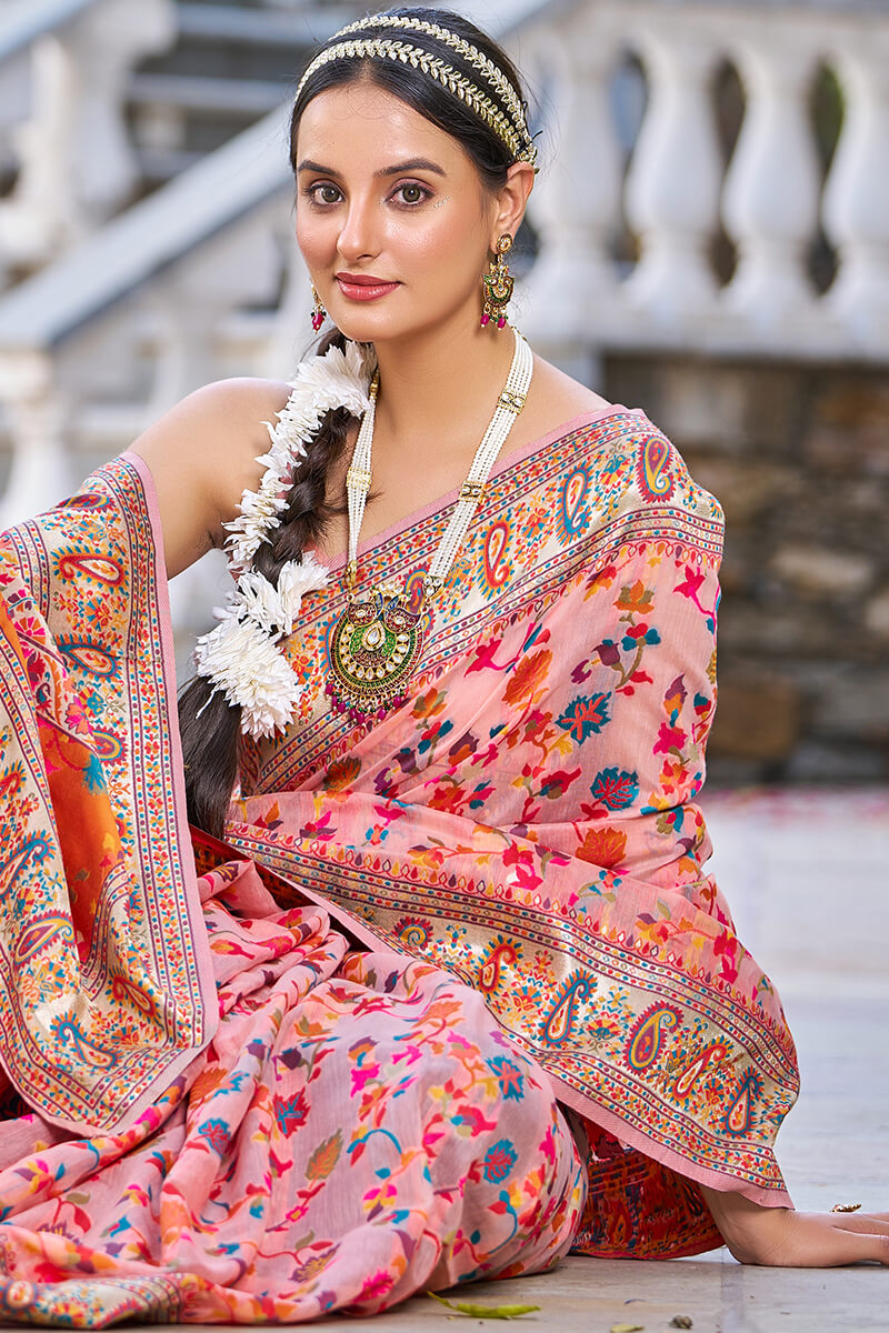 Elegant Pink Pashmina saree With Grandiose Blouse Piece