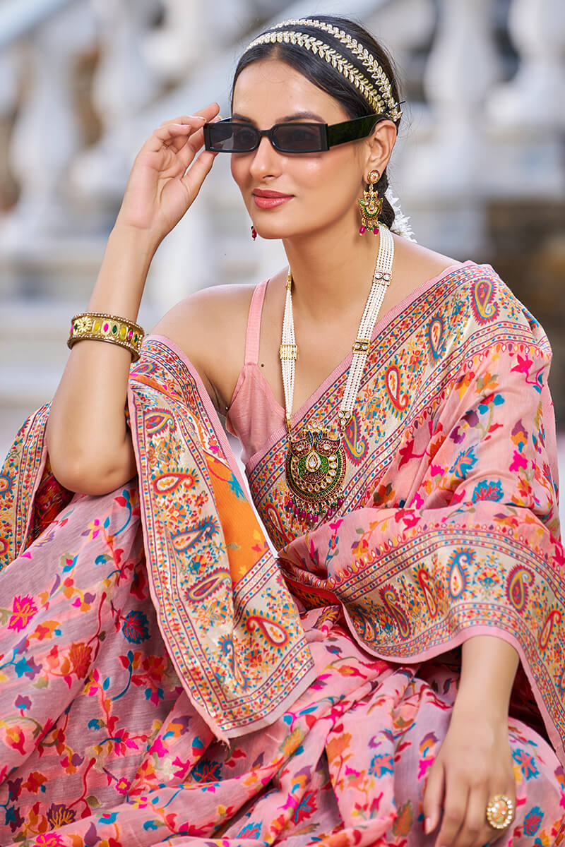 Elegant Pink Pashmina saree With Grandiose Blouse Piece