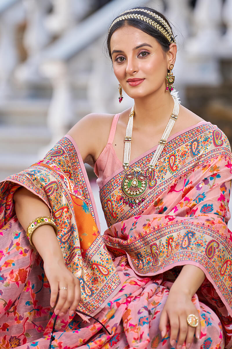 Elegant Pink Pashmina saree With Grandiose Blouse Piece