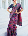 Magnificat Navy Blue Pashmina saree With Incredible Blouse Piece