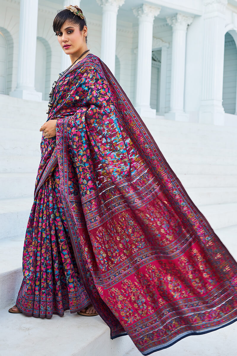 Magnificat Navy Blue Pashmina saree With Incredible Blouse Piece