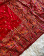 Arresting Red Nylon Dola Pashmina Saree With Evocative Blouse Piece