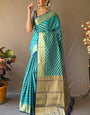 Sempiternal Firozi Soft Banarasi Silk Saree With Pretty Blouse Piece