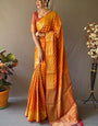 Sensational Mustard Soft Banarasi Silk Saree With Jubilant Blouse Piece