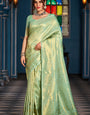 Artistic Pista Kanjivaram Silk Saree With Magnetic Blouse Piece