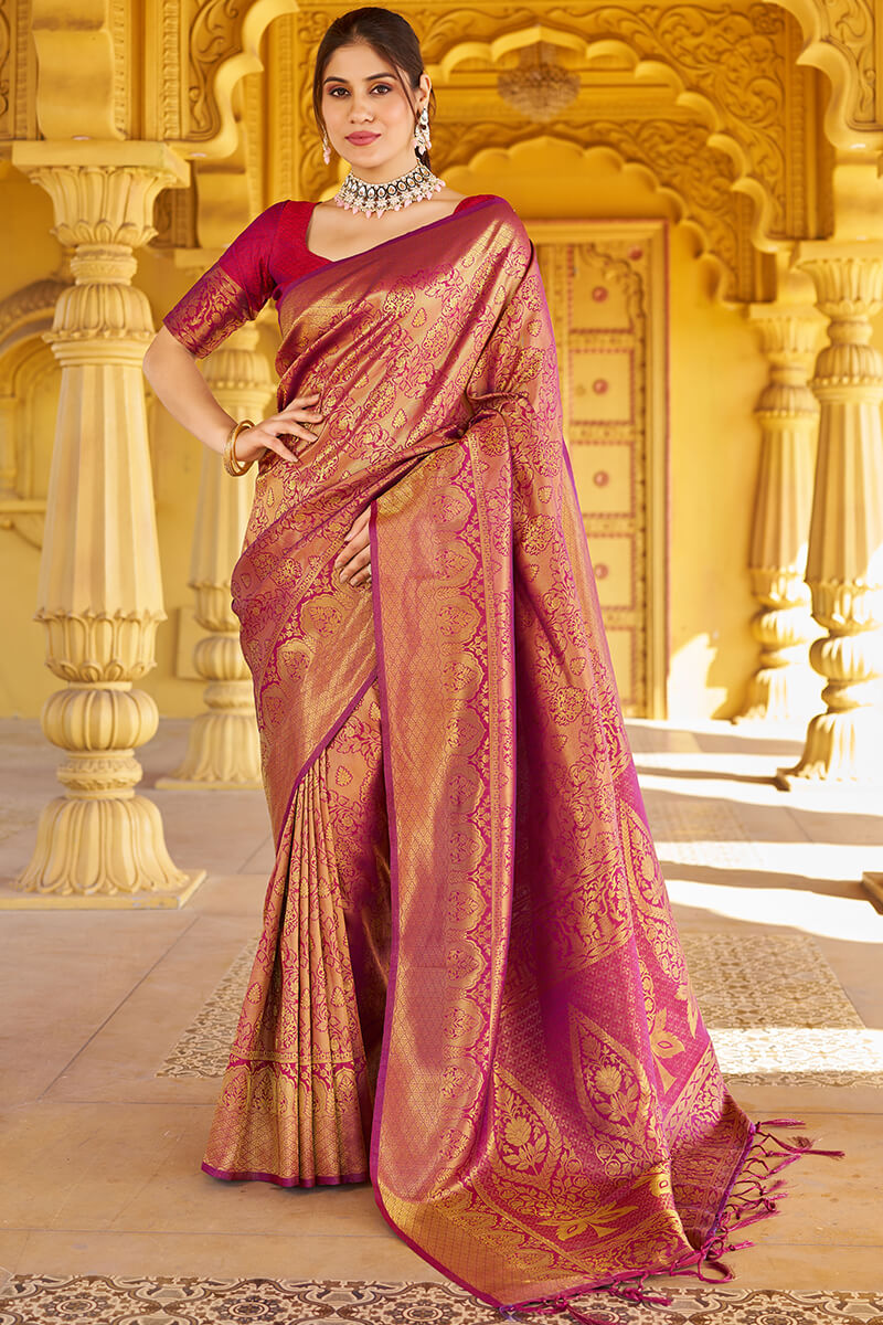 Fragrant Purple Kanjivaram Silk Saree With Devastating Blouse Piece