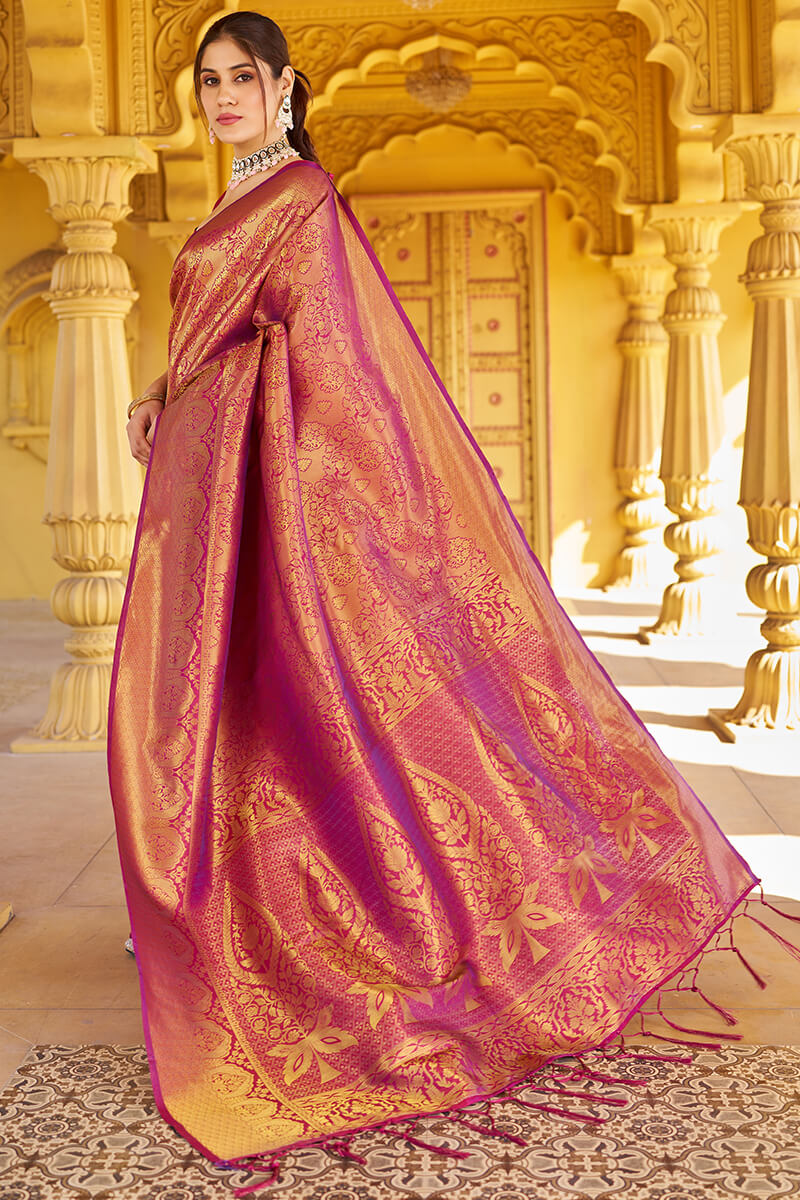 Fragrant Purple Kanjivaram Silk Saree With Devastating Blouse Piece