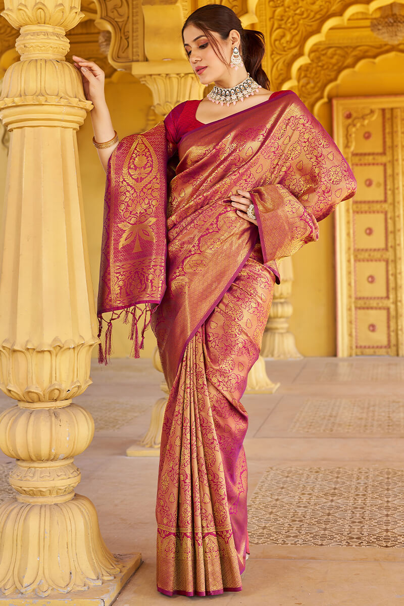 Fragrant Purple Kanjivaram Silk Saree With Devastating Blouse Piece