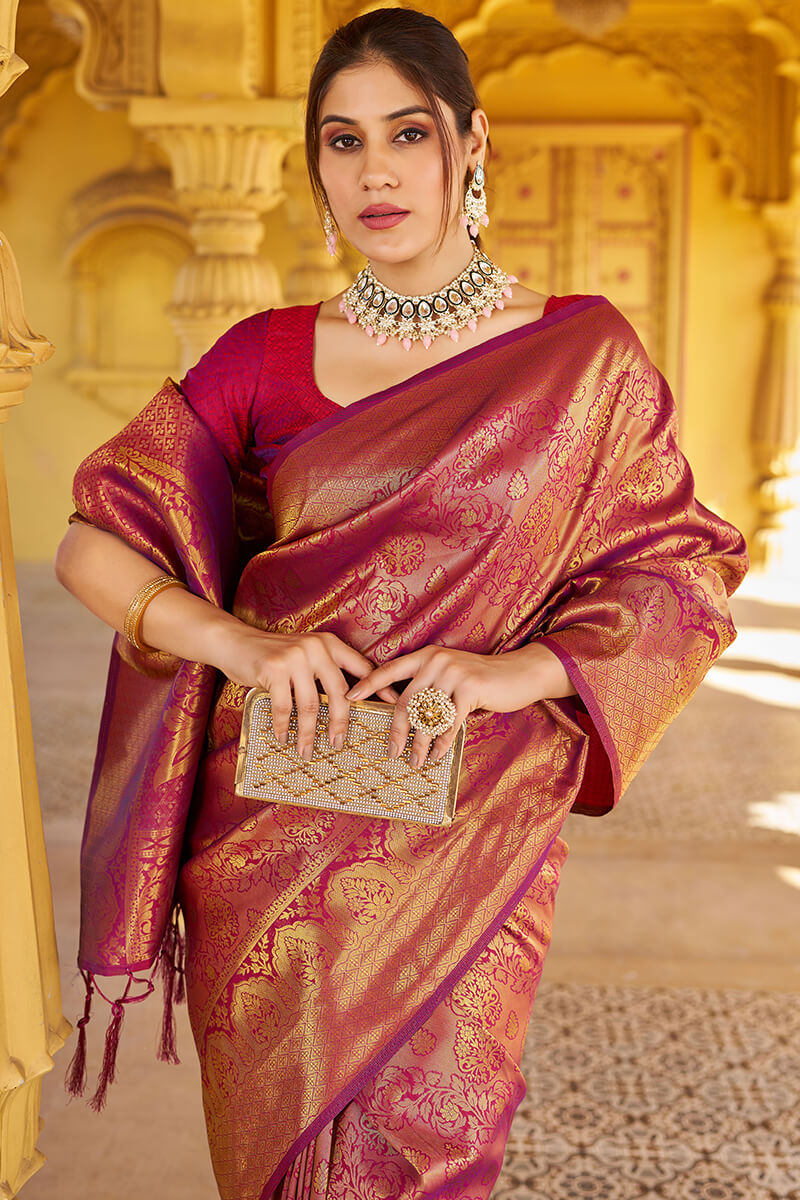 Fragrant Purple Kanjivaram Silk Saree With Devastating Blouse Piece