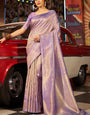 Felicitous Lavender Kanjivaram Silk Saree With Susurrous Blouse Piece