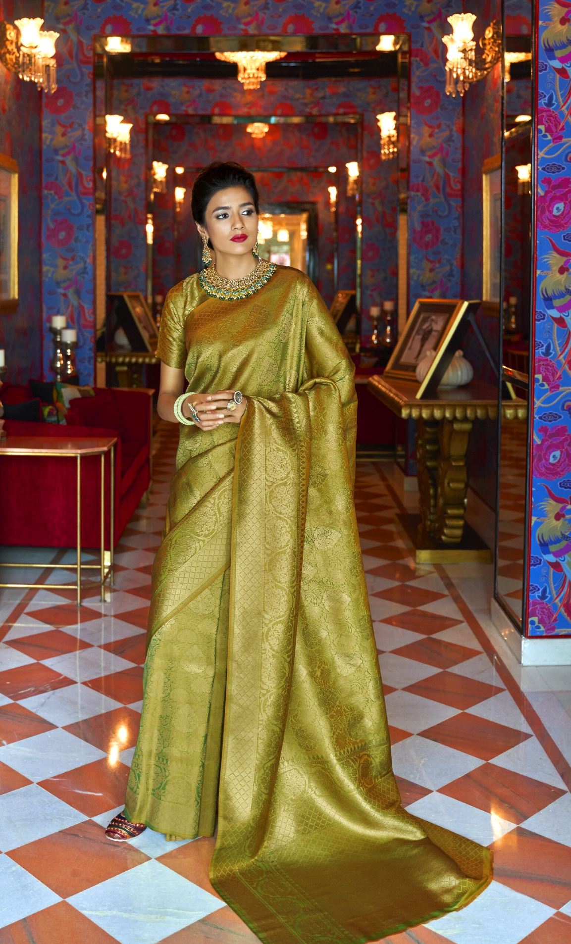 Lustrous Green Kanjivaram Silk Saree With Panache Blouse Piece