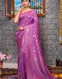 Engaging Purple Kanjivaram Silk Saree With Scintilla Blouse Piece