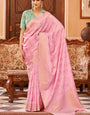 Enamoring Baby Pink Banarasi Satin Silk Saree With Chatoyant Blouse