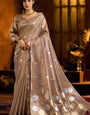 Most Flattering Brown Soft Banarasi Tissue Silk Saree With Exceptional Blouse Piece
